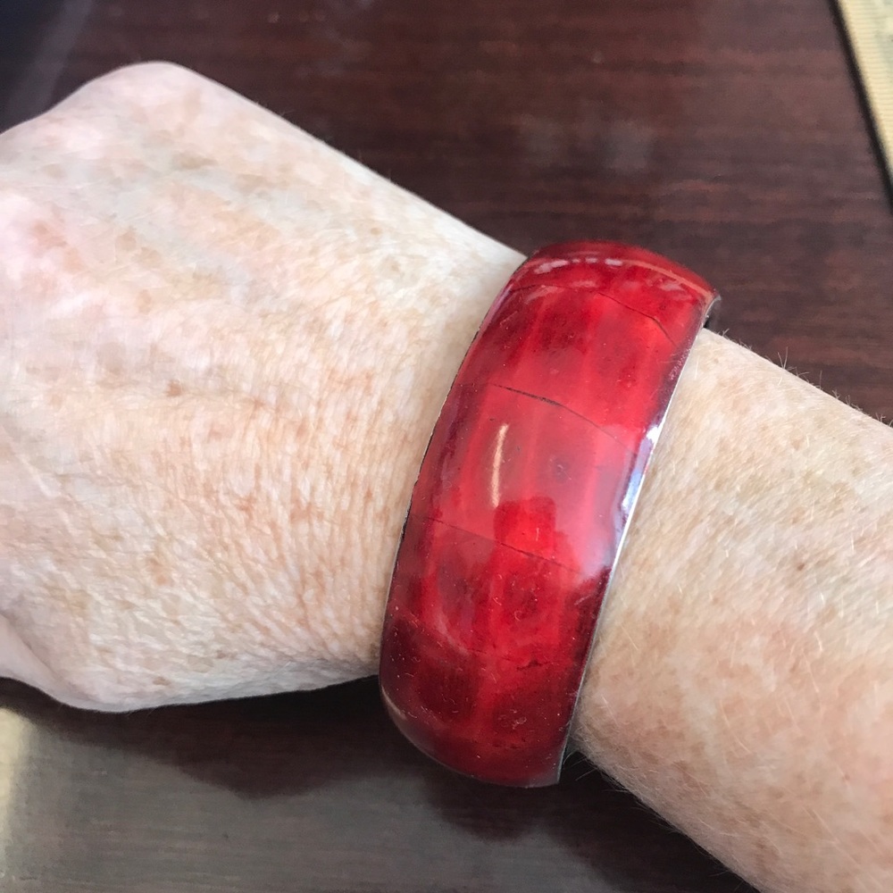 Vintage red shimmery faux crocodile leather bracelet